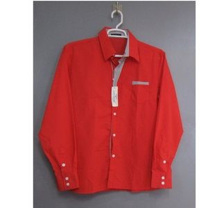 NEW Xi Peng Persimmon Red Dress Shirt w/ Contrast